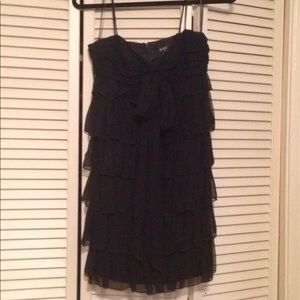 Allen Schwartz black silk mini dress.